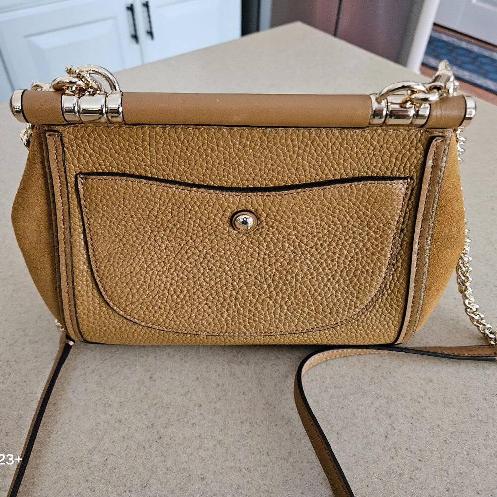 RARE NWOT COACH PEBBLED LEATHER SUEDE TAN TURNLOCK SHOULDER HANDBAG BAG TOTE - Picture 5 of 16